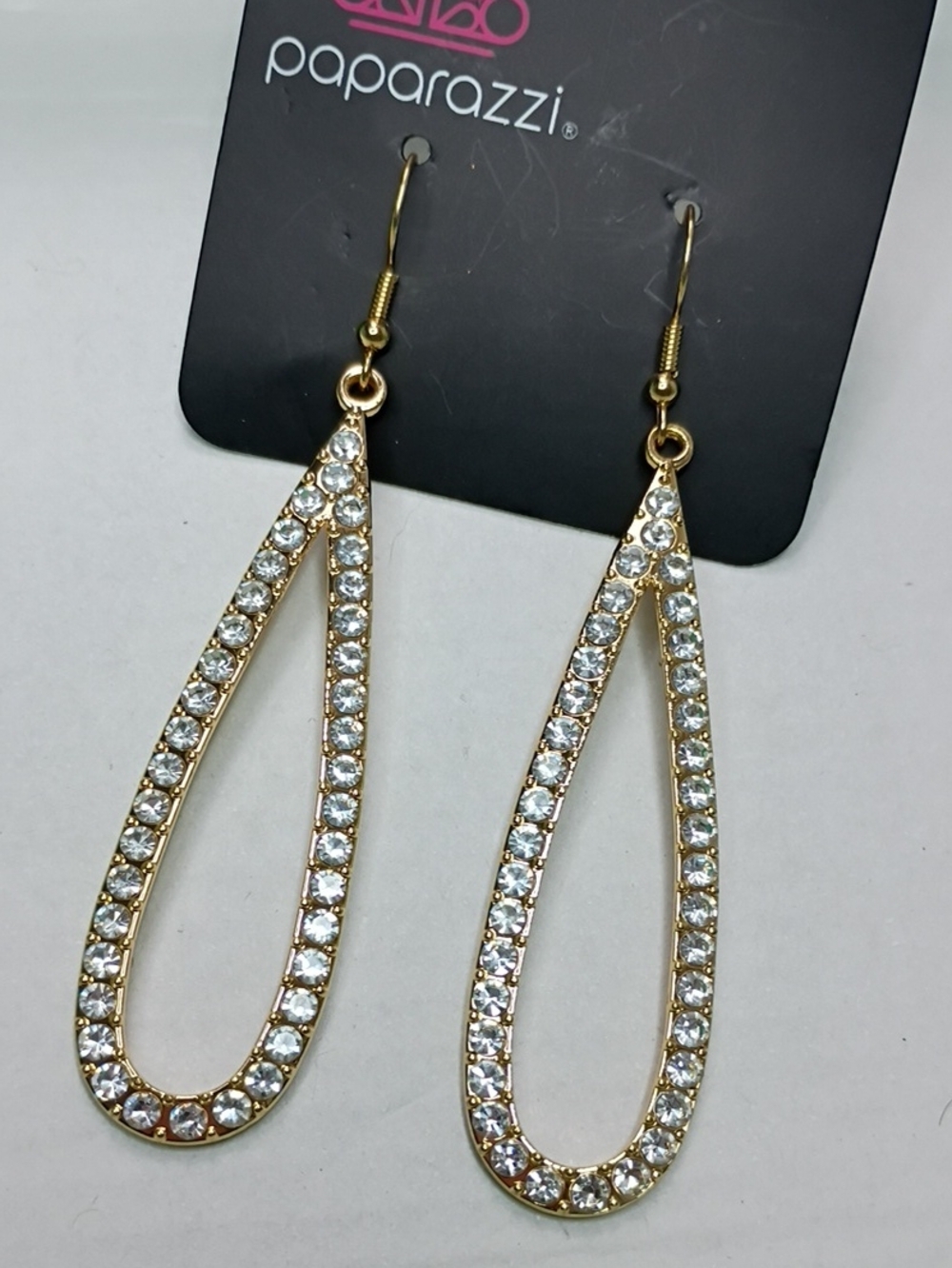 Paparazzi Gold and Clear Crystal Teardrop Dangle Earrings